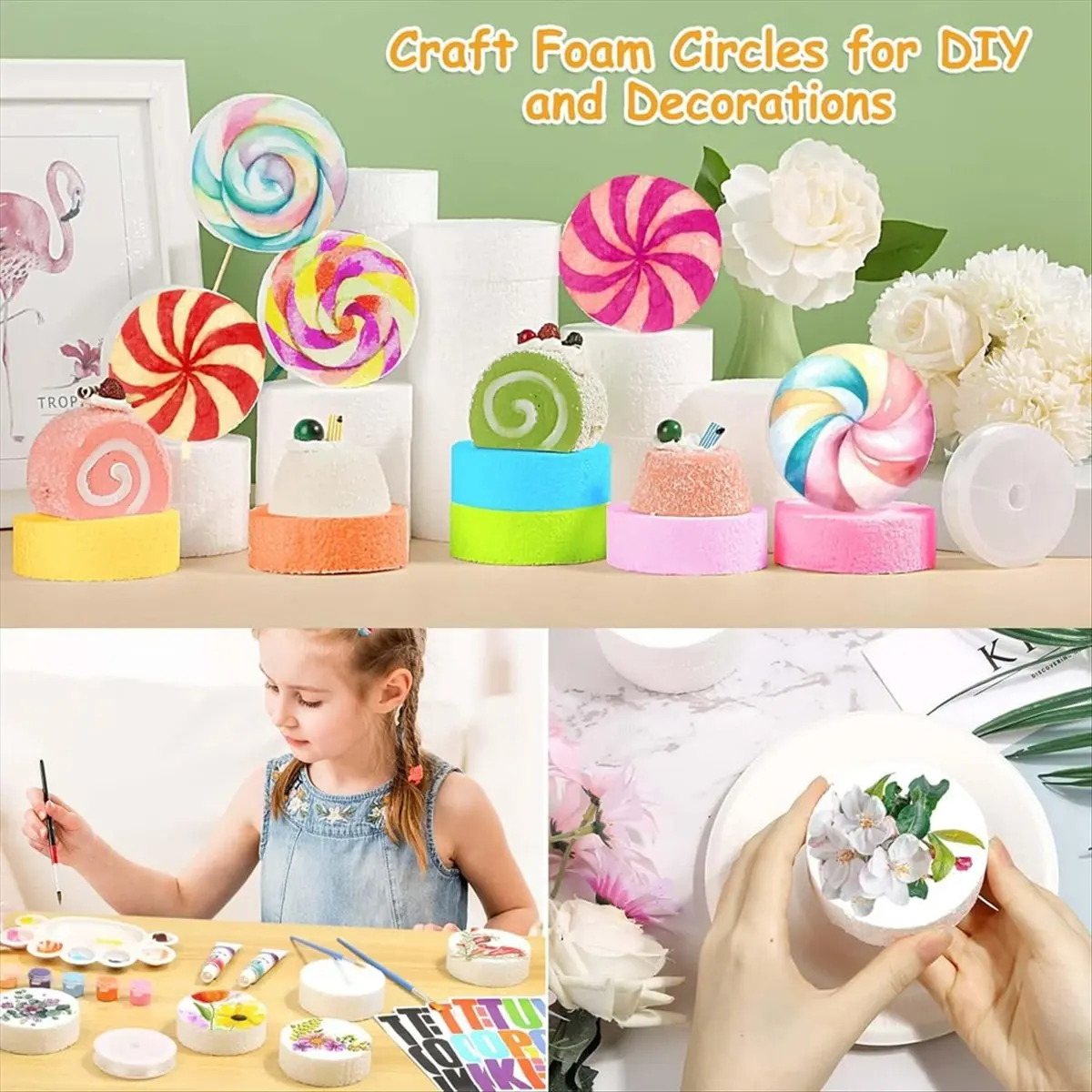 A24I 36 Pieces Handmade Foam Circles, 3 Inch Foam Discs for Giant Friendship Bracelet Banner Birthday Decoration DIY Project