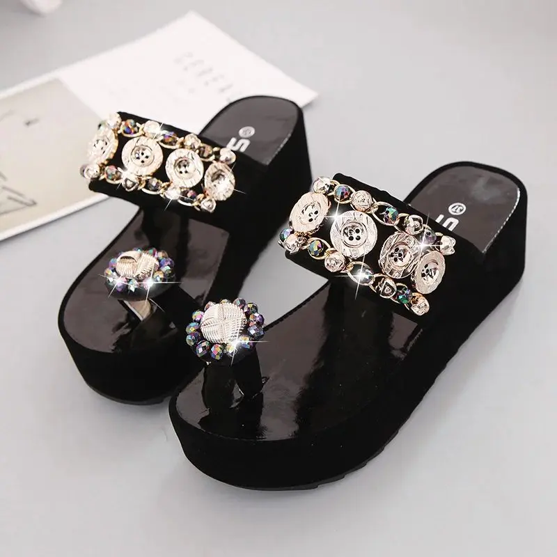 2021 Shiny Diamond Women\'s Shoes High Heeled Platform Sandal Toe Slips for Women