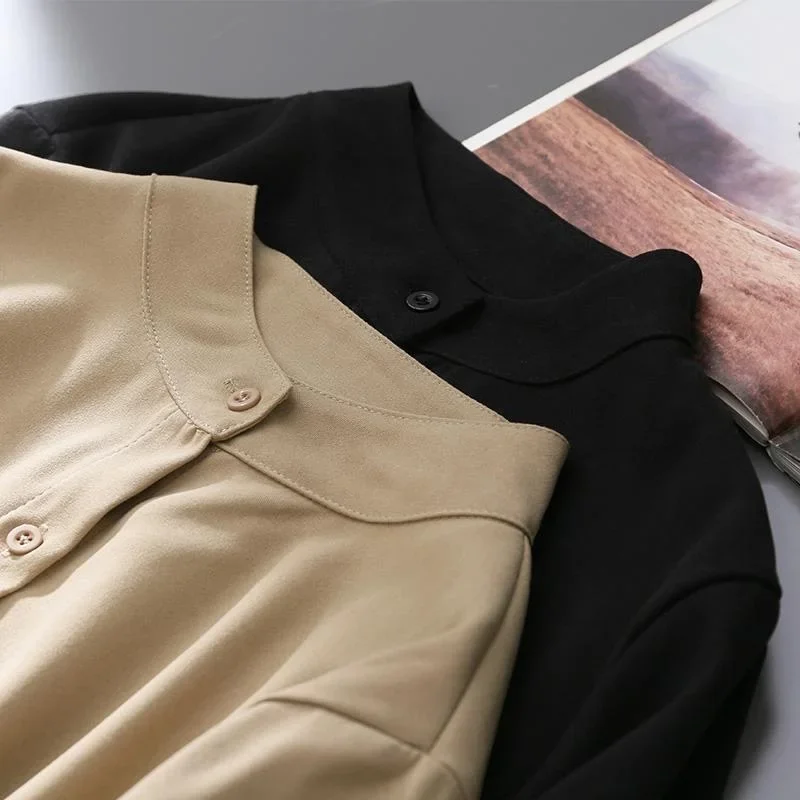 Senhora longa lanterna manga gola solta blusas topos mulher primavera outono estilo blusas