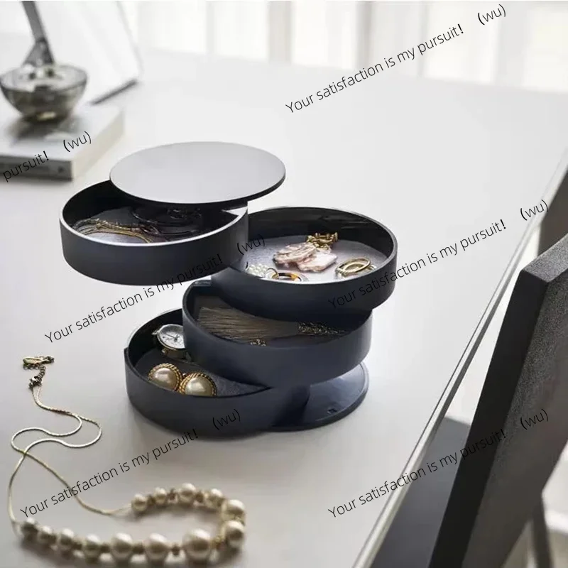 Rotating multi-layer tabletop storage box, hair jewelry, cosmetics with cover, dust-proof