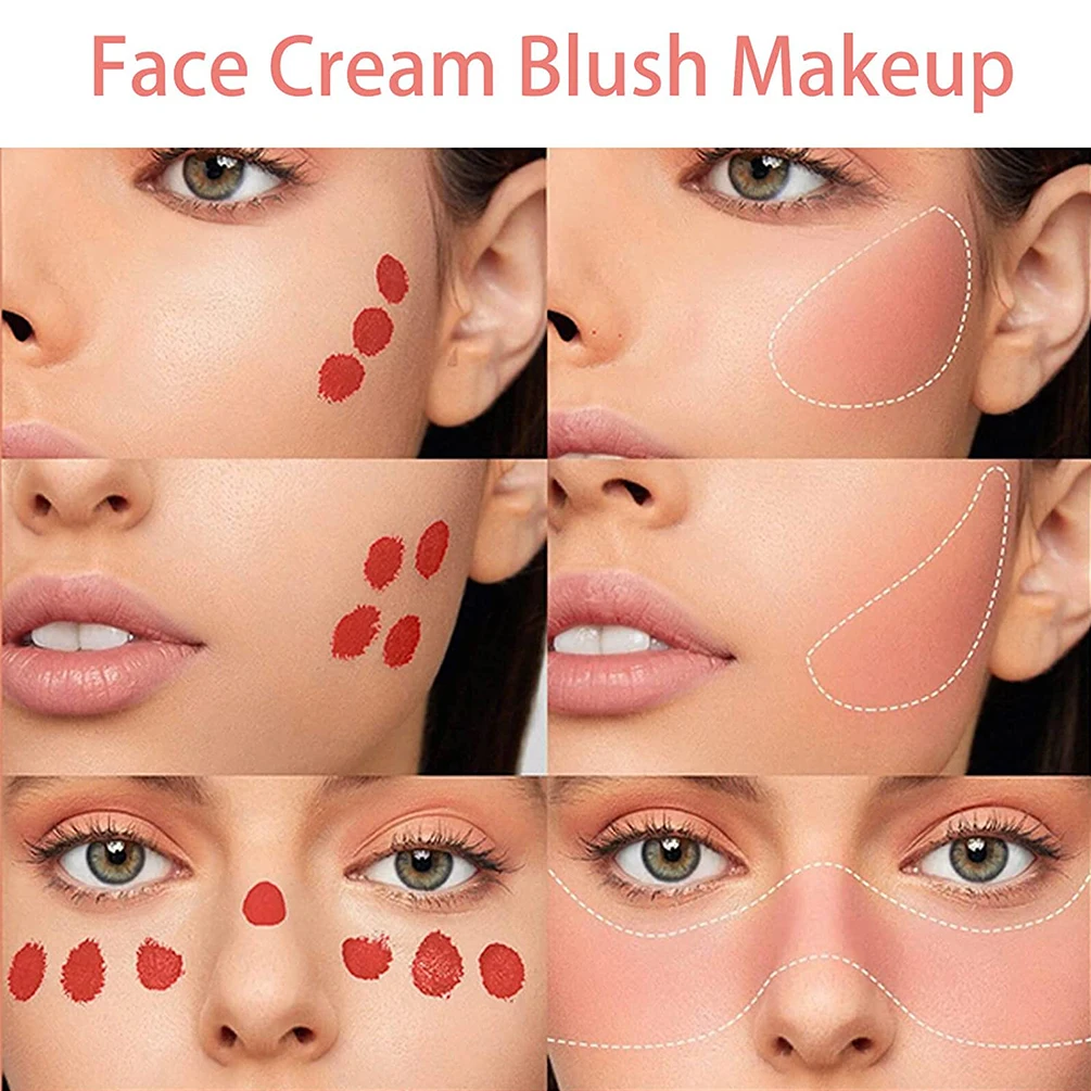 QIBEST Face Liquid Blusher With Cushion Applicator Natural Cream Cheek Eye Tint Peach Blush Makeup Contour Blush Brighten Cheek