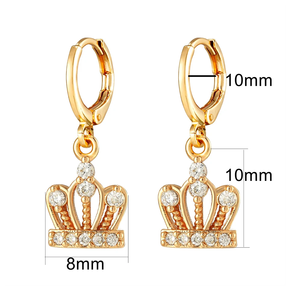 Luxury Queen Crown Drop Earrings Gold Color Crystal Zircon Dangle Earrings Metal Hoop Princess Wedding Jewelry Women Girl Gifts