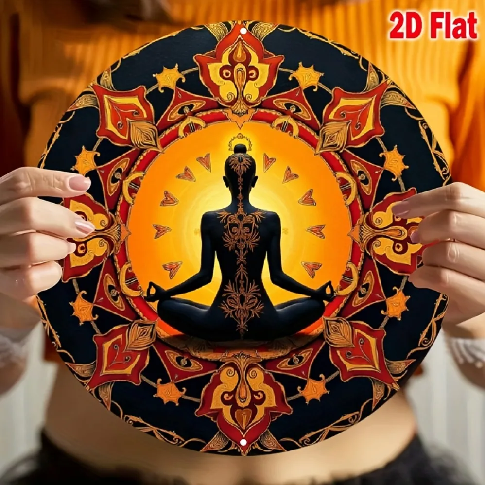 

2D Flat, Vibrant Cosmic Mandala Design with Golden Sunburst , Spiritual Home Decor for Meditation, Intricate Patterns