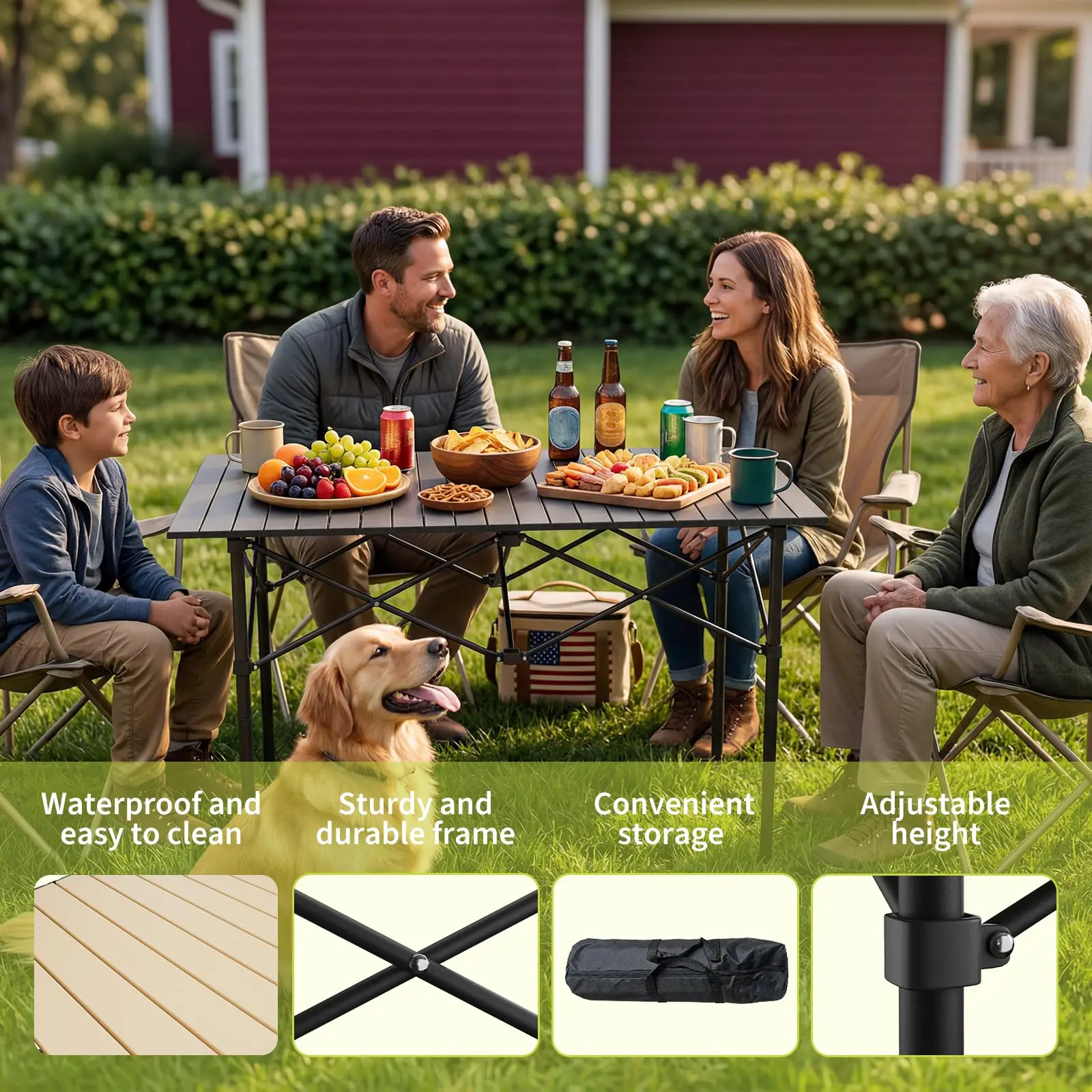 Lightweight Roll-Up Aluminum Coffee Table - Portable Folding Design - Waterproof & Durable - Great for Outdoor Camping, Picnic, Patio, Beach, BBQ - Includes Carry Bag