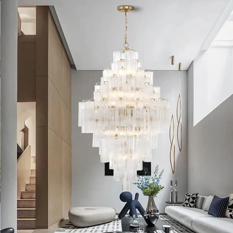 Clear glass Stainless steel chandelier Suitable for living room ceiling lighting