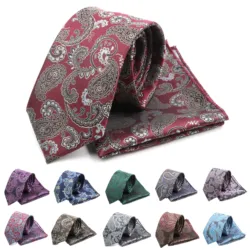 Men's  Paisley Tie Set Fashion Wedding Ties For Men Hanky Necktie Red Green Grey Gravata Jacquard Tie Social Party Accessories