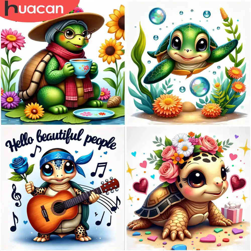 DIY Volle 11CT Stickerei Kreuz Stich Kits Charmante Schildkröte Tee Szene Vor Gedruckt Aida Tuch Nadeln Fäden Tier Dekoration