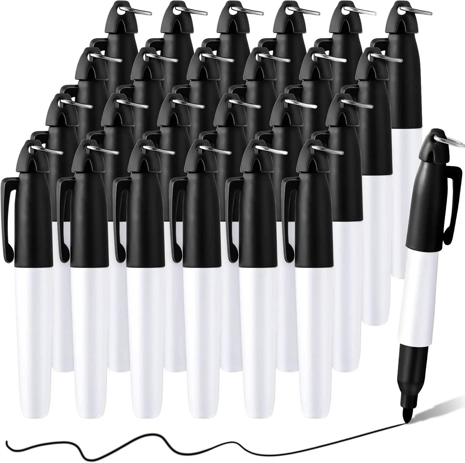 24 PCS Mini Permanent Markers with Golf Keychain Clips for Nurses Badge Medium Point Ink Pens for Office School Nurses Supplies
