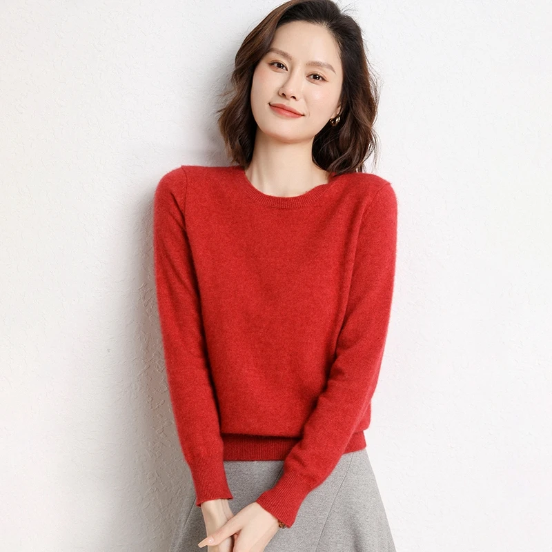 100% カシミヤプルオーバーセーター女性ニットウェア服新コレクション居心地の良い秋冬 O ネックジャンパー女性の基本的なソフトトップス