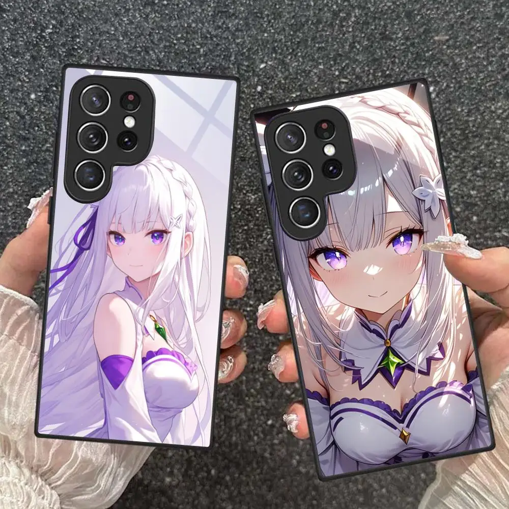 ReZero Emilia Waifu Mobile Phone Case for Samsung Galaxy S25 S24 S23 S22 S21 S20 Note20 Plus FE Ultra Glass Cover Luxury Cover
