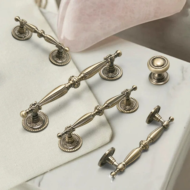 2pcs Nordic Elegant Retro Cabinet Handle Drawer Antique Bronze Pulls Kitchen Shoe Cabinet Made Of Old Door Handles