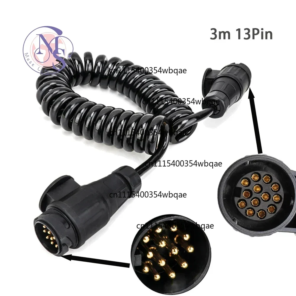 ZOCI-FOR-13Pin Coiled Trailer Cable 3M PVC Robust Electric Wire With Socket Auto Towing Replacement Parts