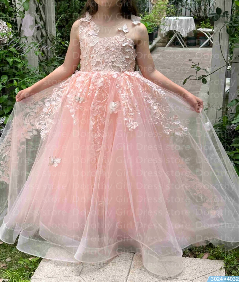 Beautiful Girl Party Applique Tulle Flower Girl Dresses Beauty Pageant Birthday Banquet Celebrations Princess Dress Up Customize