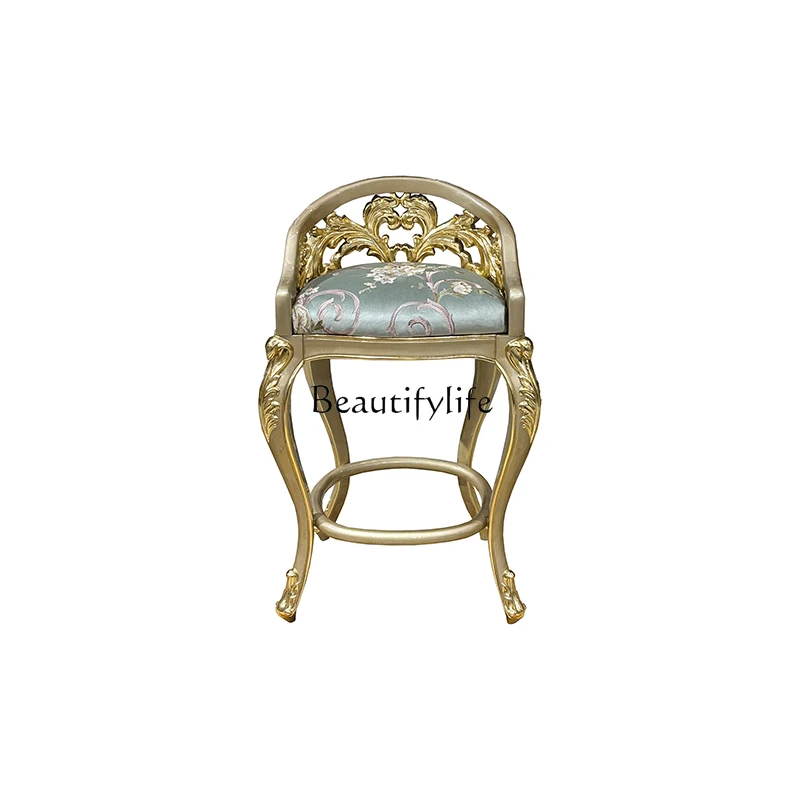 

*French fabric bar chair, European solid wood carving flower high chair, palace luxury villa