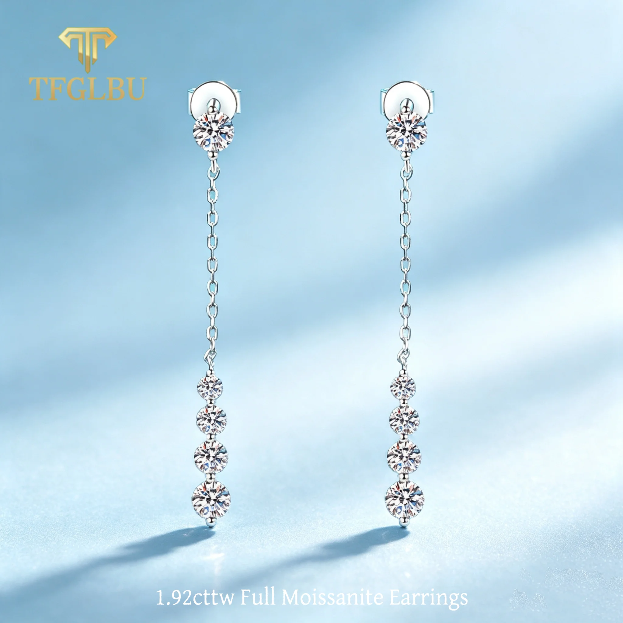 TFGLBU 43.2mm Long Dangle D Color Moissanite Drop Earrings for Women 925 Sterling Silver Hoop Clip Earrings Wedding Fine Jewelry