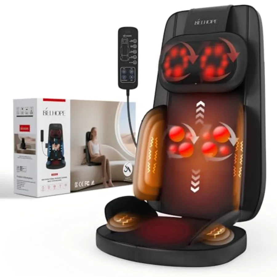 

Shiatsu Neck and Back Massager with Heat 4D Kneading for Pain Relief Deep Tissue Massage Mat in Black for Chair Use Hom