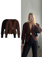 TRAF Women's Knitted Cardigan Jacket Fashion High Street Alien Button Trimmed Designer Warm Sweater Street Style Chic Womenswear