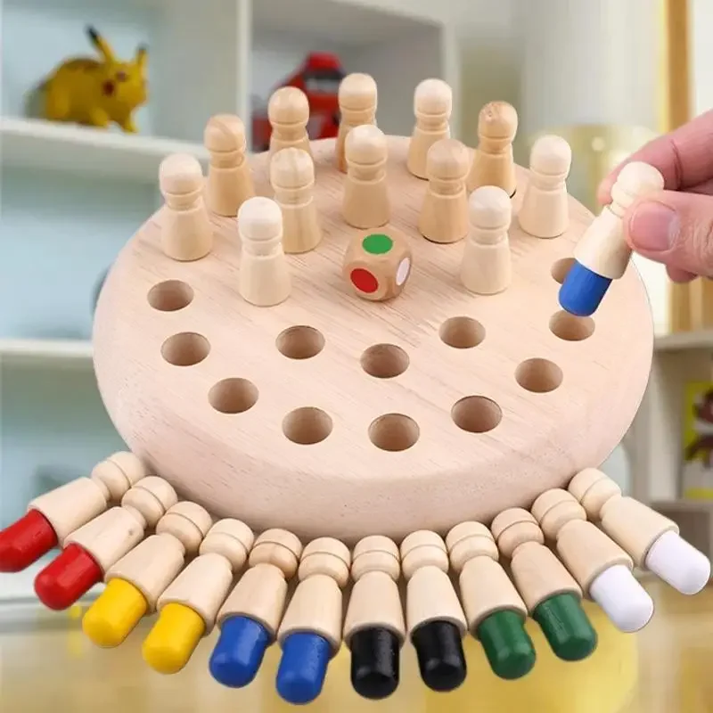 Set Interactive Color Memory Board Game with Matchsticks; Educational Toys for Kids; Wooden Memory Chess Puzzles