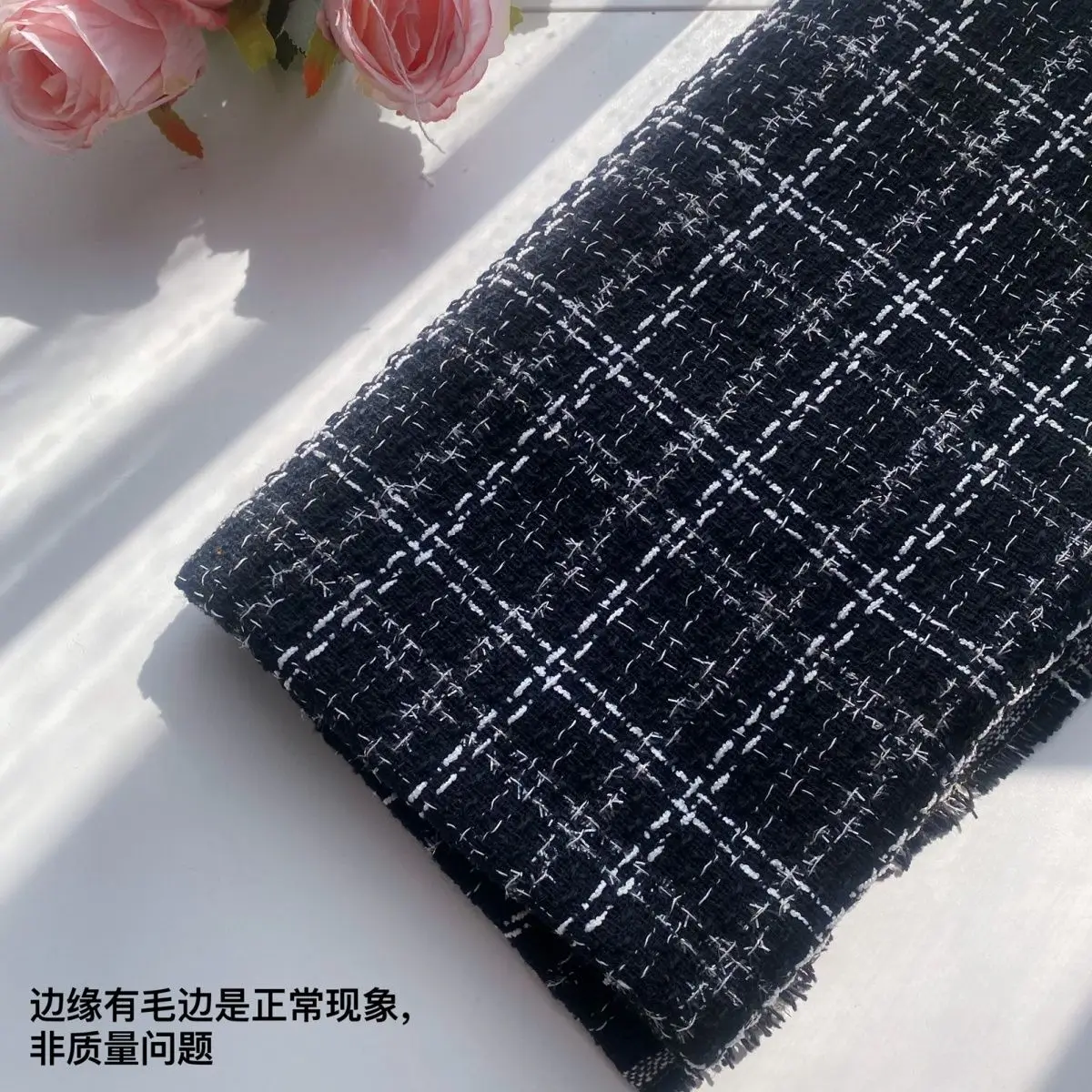Tweed Fabric Plaid By The Meter for Clothes Coat Bags Bouquet Packaging Handmade Diy Sewing Cloth Gold Silver Wire White Black