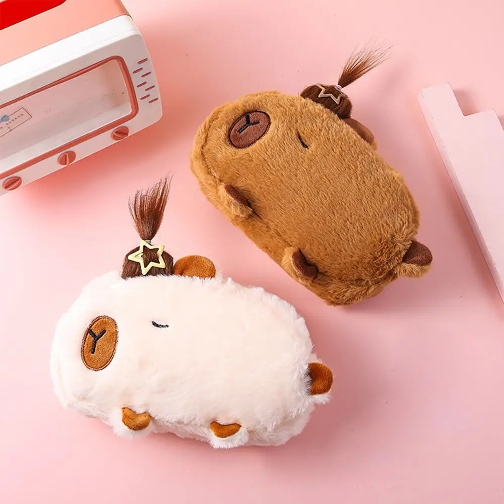 Cute Pen Holder Capybara Stationery Bag Novelty Storage Bag Capybara Pencil Bag Zipper Afro Hair Plush Pen Case Office