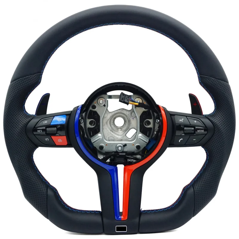 For BMW 3 Series, semi-perforated three-color line red and blue buttons, frame steering wheel