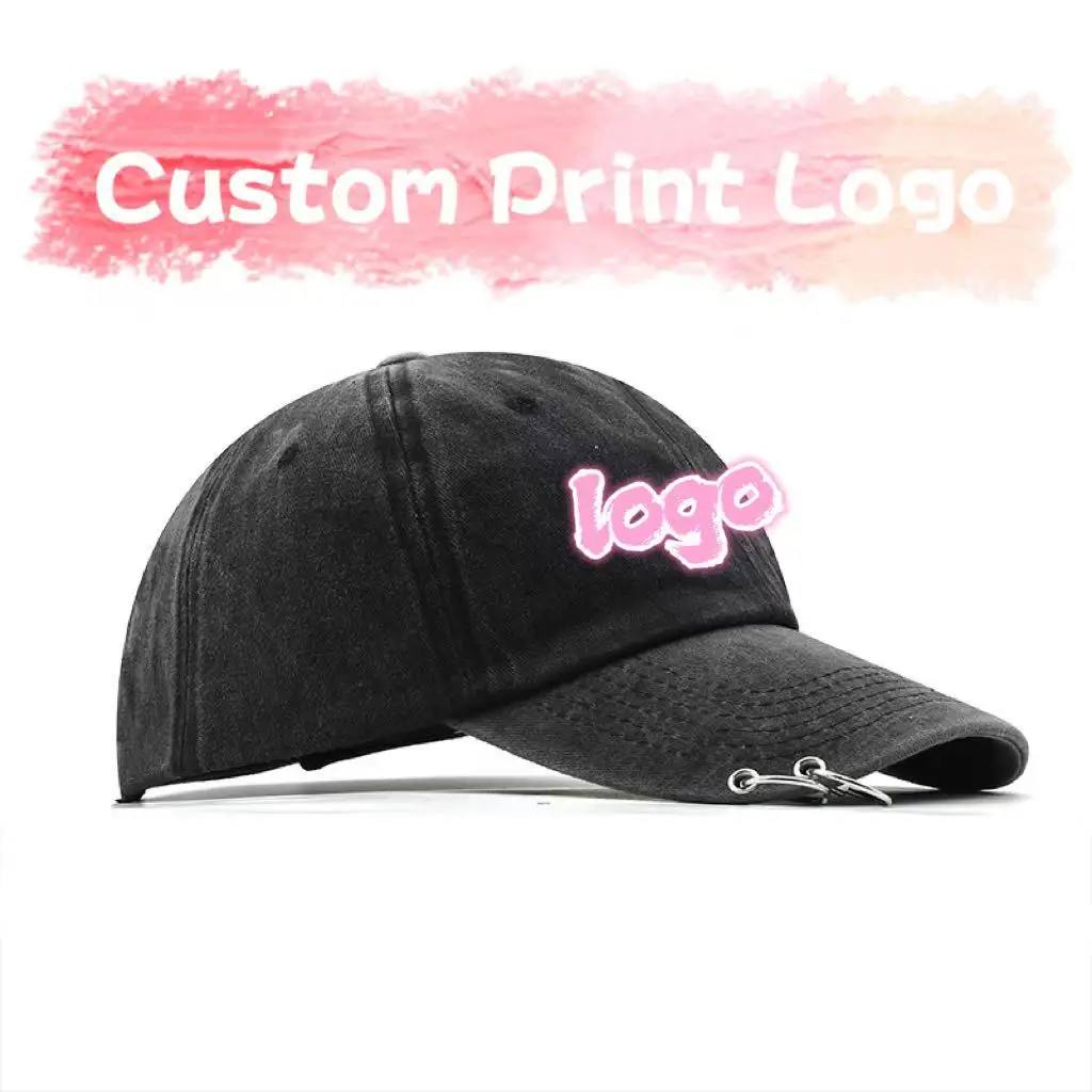Customized Printed Logo Soft Top Washed Baseball Caps Men's And Women's Versatile Solid Color Vintage Iron Ring Duck Tongue Hats