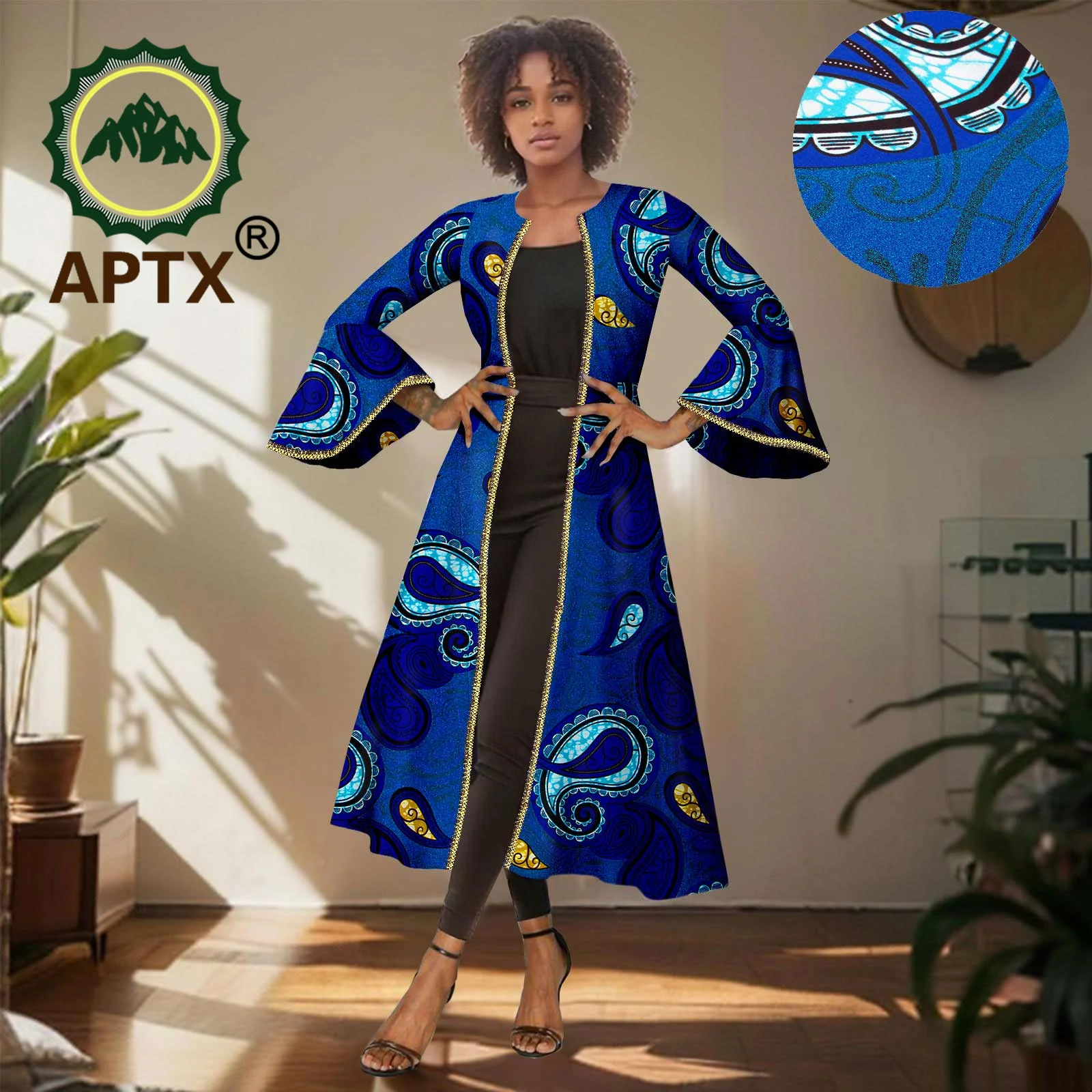 African Print Long  Coats for Women Ankara Flared Sleeves Long Sleeve Casual Dashiki Women Top Clothing 2424003