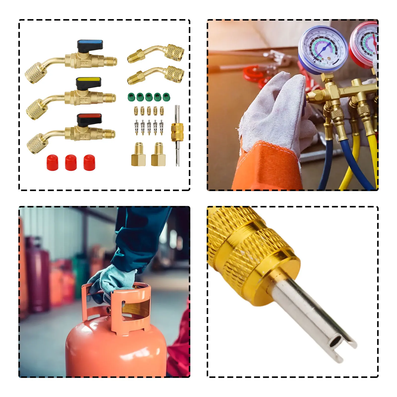 

R410A R134A R22 AC HVAC Angle Compact Ball Valve Kit, Strong Earth Copper Construction, 45 Degree Angle Design