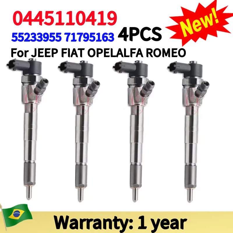 

4 PCS New 0445110419 Diesel Fuel Injector 0445 110 419 Nozzle 0 986 435 213 for JEEP 55233955 71795163 ORLTL 0 445 110 419