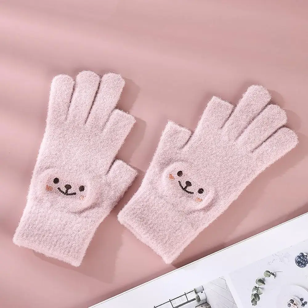 Cashmere Playing Phone Writing Two-finger Exposed Winter Men Cartoon Knitted Gloves Fingerless Gloves Smiling Face Gloves
