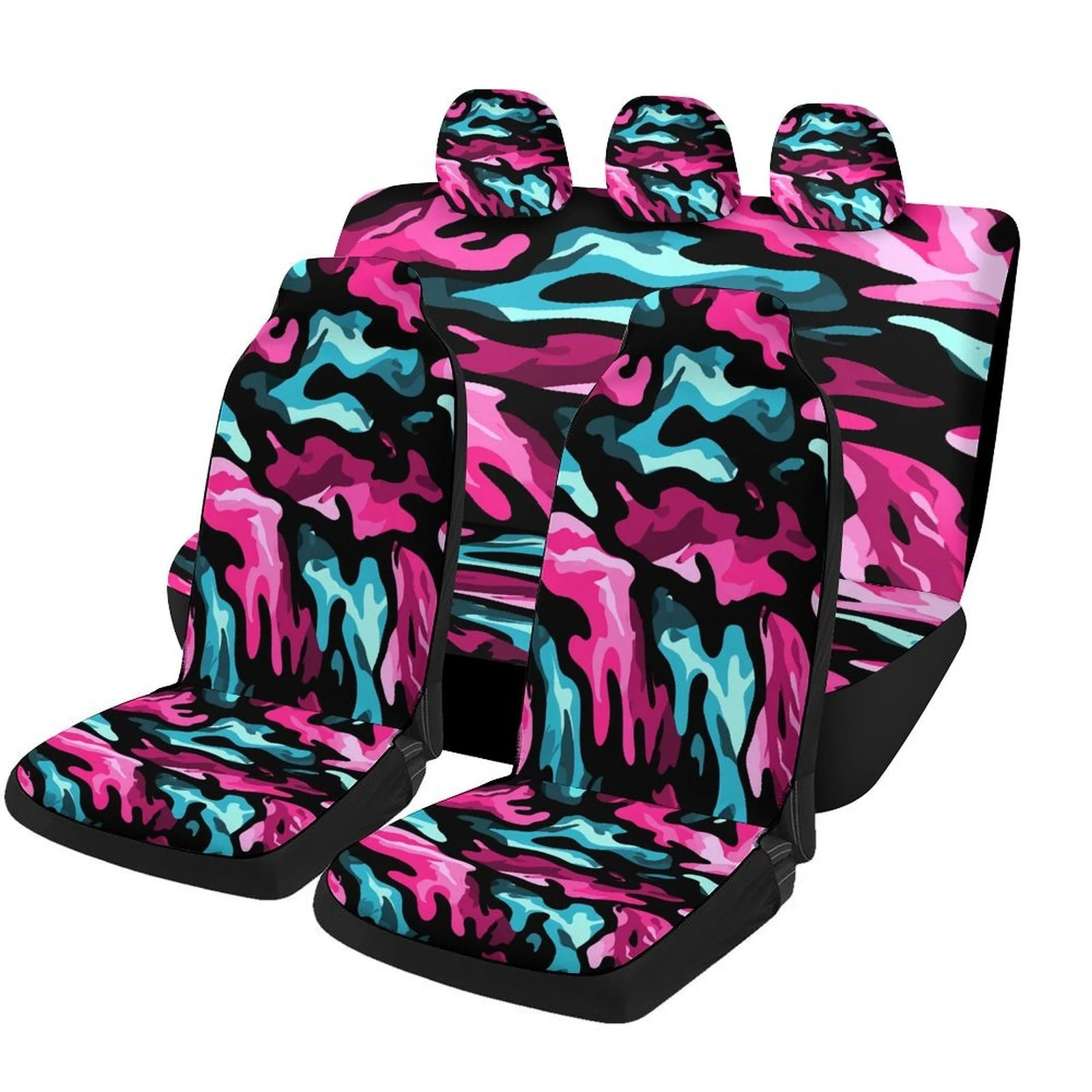 Colorful Camo Pattern Designed Car Seat Cover Set For Most Cars, Fashionable Novelty Car Seat Protector Covers Full Set, Car Se