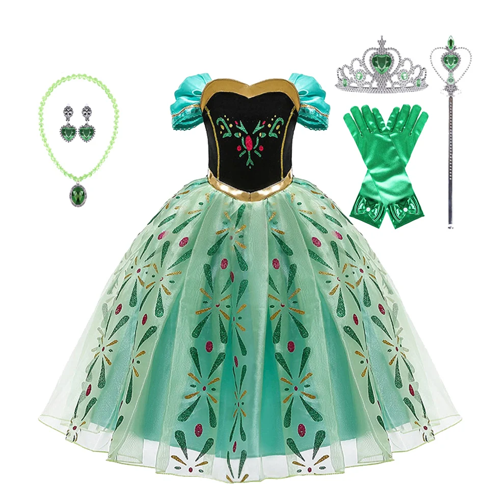 

Anna Costume for Girls Princess Dress Up Children Green Cosplay Clothes Kids Birthday Party Fancy Carnival Dress 3-10 Years
