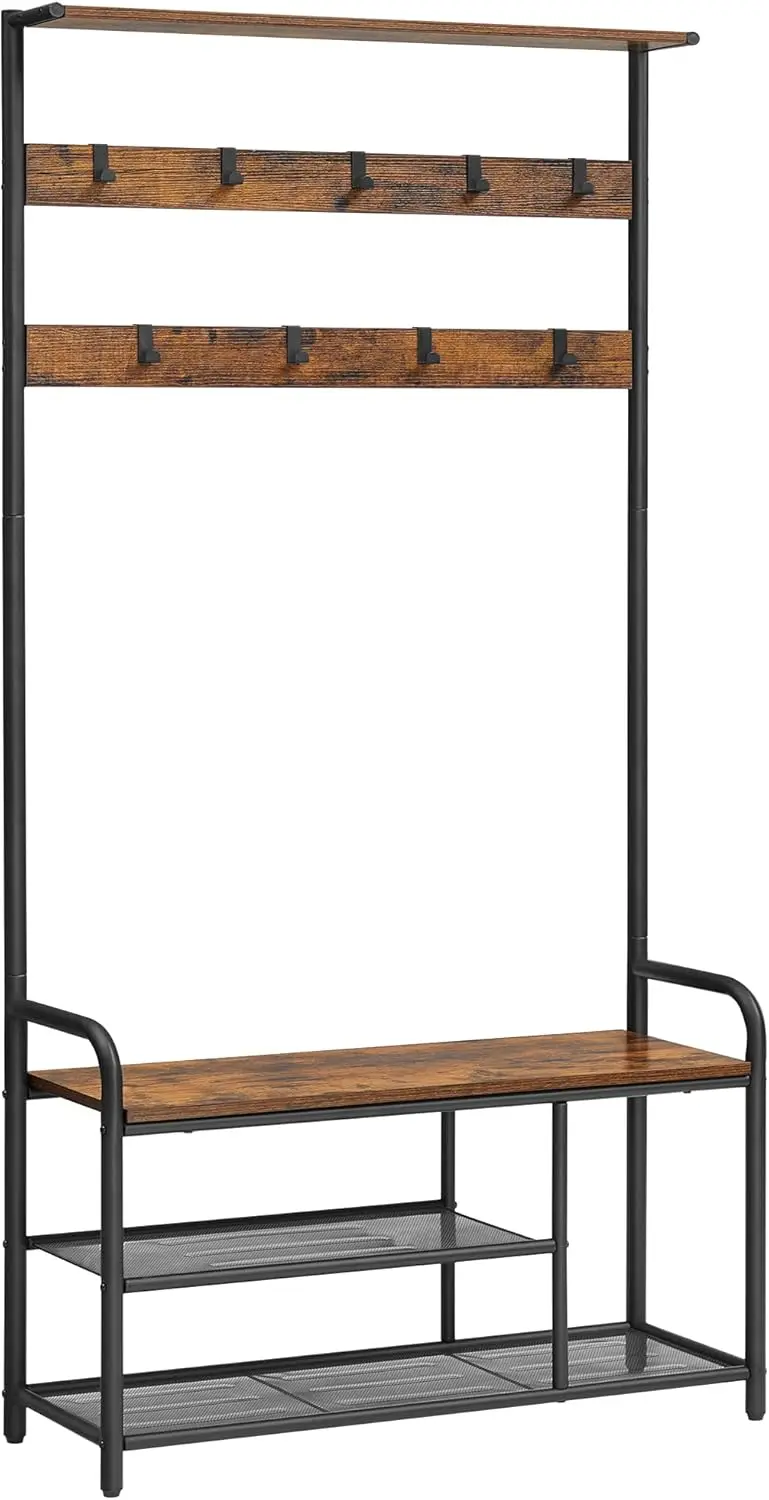 

Hall Tree, Coat Rack with Shoe Bench, Entryway Bench with , 9 Removable Hooks, Top , Hallway Bedroom Dorm Apartment, Industrial,