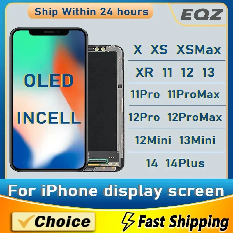 OLED For iPhone X XR XS Max LCD Incell For iPhone 12 11 Pro Max 13 Mini 14 Plus Oled LCD Display Screen Digitizer Assembly