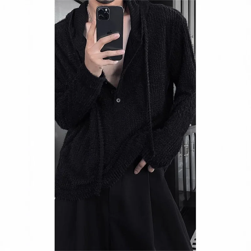 2025 Spring Autumn New Men Hooded Loose Textured Half Cardigan Versatile Fashion Trendy Comfortable Top