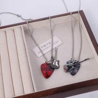 Hip-hop Guitar Pick Pendant Necklace Punk Trendy Guitar Chain Choker Vintage Titanium Steel Electric Guitar Sweater Chain Boys