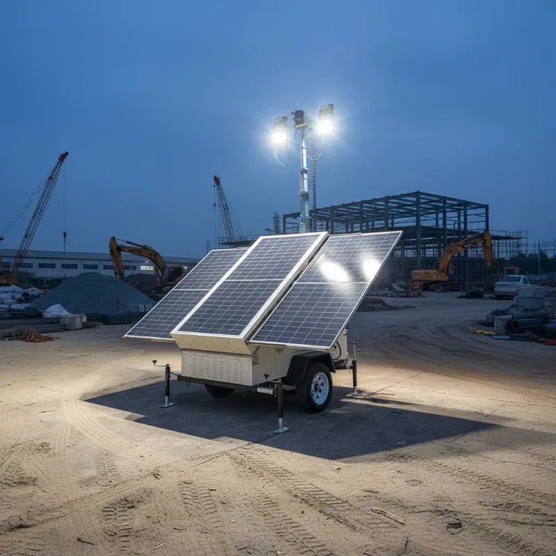 Mobile Solar Lighting Tower Zero Emission Green Energy MPPT Controller Monocrystalline Silicon Solar Panel Off-Grid Customized