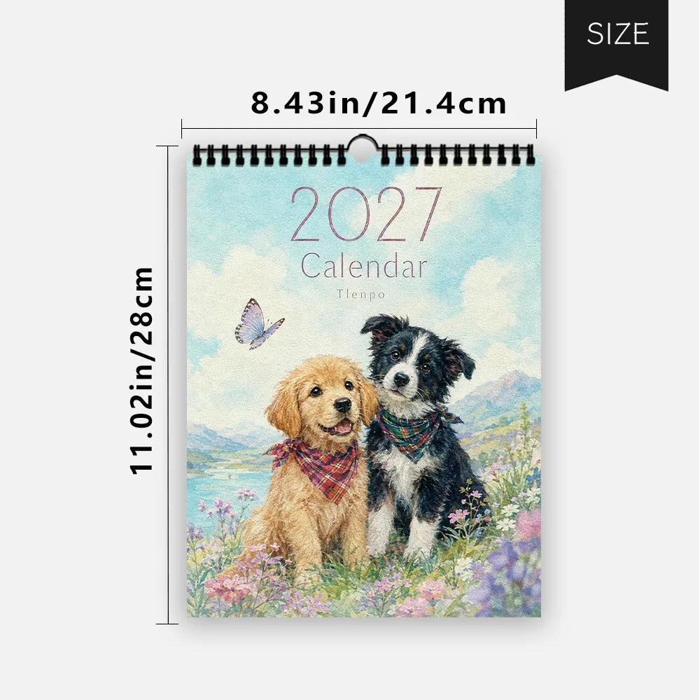 1pc 2027 Watercolor Golden Retriever Wall Calendar,12-Month Monthly Planner,Perfect Gift For Back-to-School, Christmas, New Year