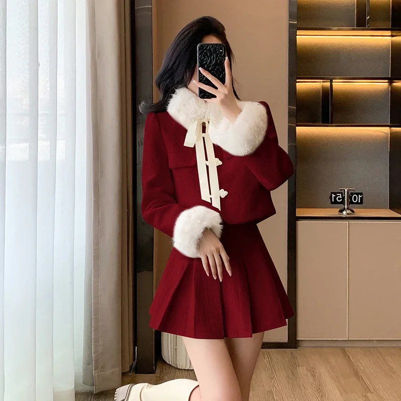 UNXX Real Shot Down Jacket Red Classic Style Skirt Hot New Year Advanced Improved Chinese Cheongsam Two-Piece Set High Quality