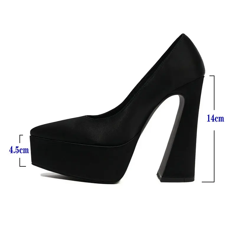 2023 Spring Autumn Women High Heel Shoes Platform Square High Heel Ladies Pumps Microfiber Pointed Toe Shallow Women\'s Shoes