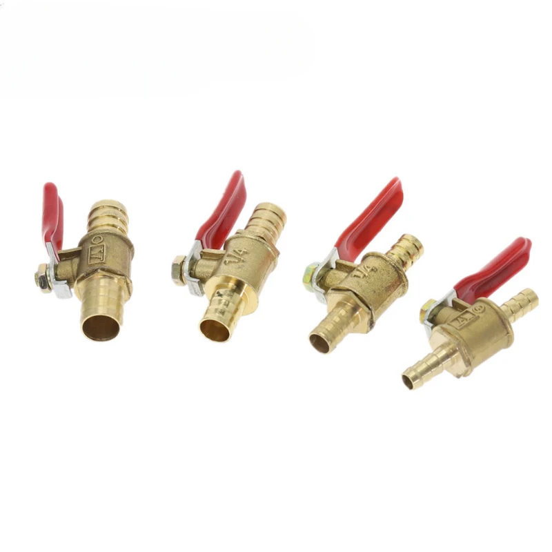 red handle small Valve 6mm- 12mm Hose Barb Inline Brass Water Oil Air Gas Fuel Line Shutoff Ball Valve Pipe Fittings