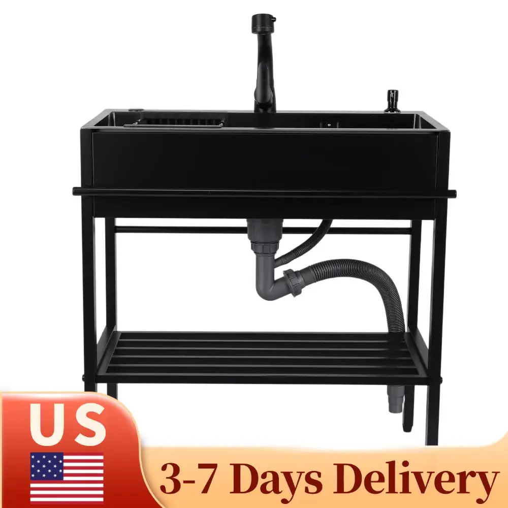 

Универсальная раковина с краном для холодной и горячей воды, шлангами и сливным комплектом, большая отдельностоящая раковина для прачечной, кухни, ванной комнаты, гаража