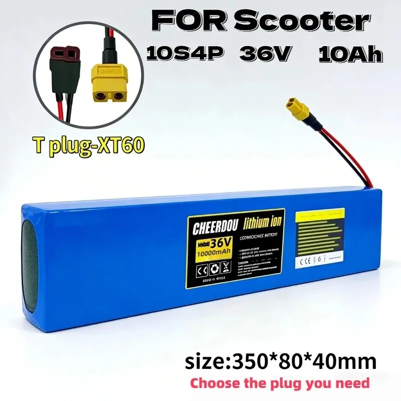 

36V 10Ah10S4P Lithium Battery Pack with BMS Protection Rechargeable High Power Stable Power Supply for Scooter Replacement Parts