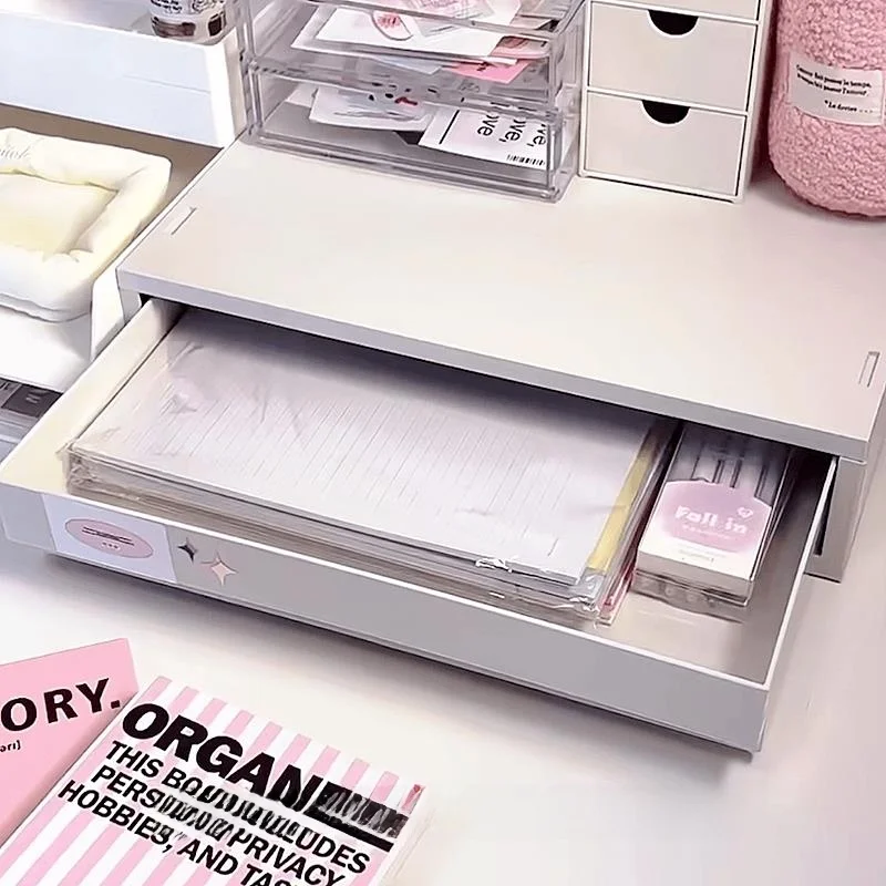 

Desktop Organizer Box Drawer Style Book File Storage Student Dormitory Shelf Multi-layer Plastic Rectangular Simple Design