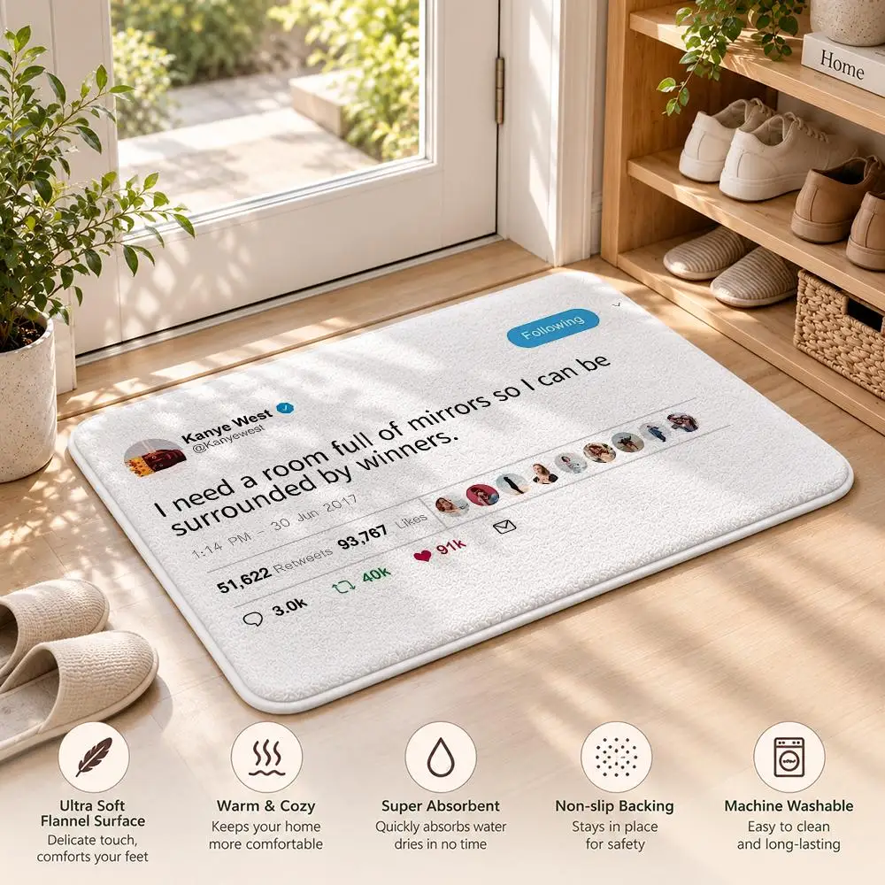 Funny K-Kanye West Mirror Floor Mat Flannel Rug Soft Non Slip Door Mat For Bathroom Bedroom Kitchen Living Room Home Decor