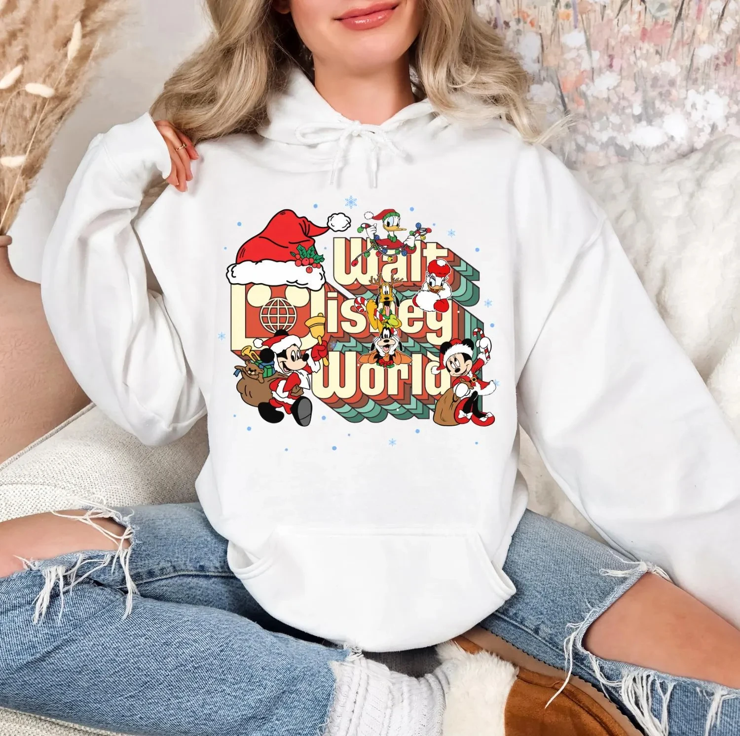 سويت شيرت ميكي آند فريندز لعيد الميلاد والت ديزني وورلد سويت شيرت ريترو ديزني سترة ديزني فاميلي لعيد الميلاد بقلنسوة #3