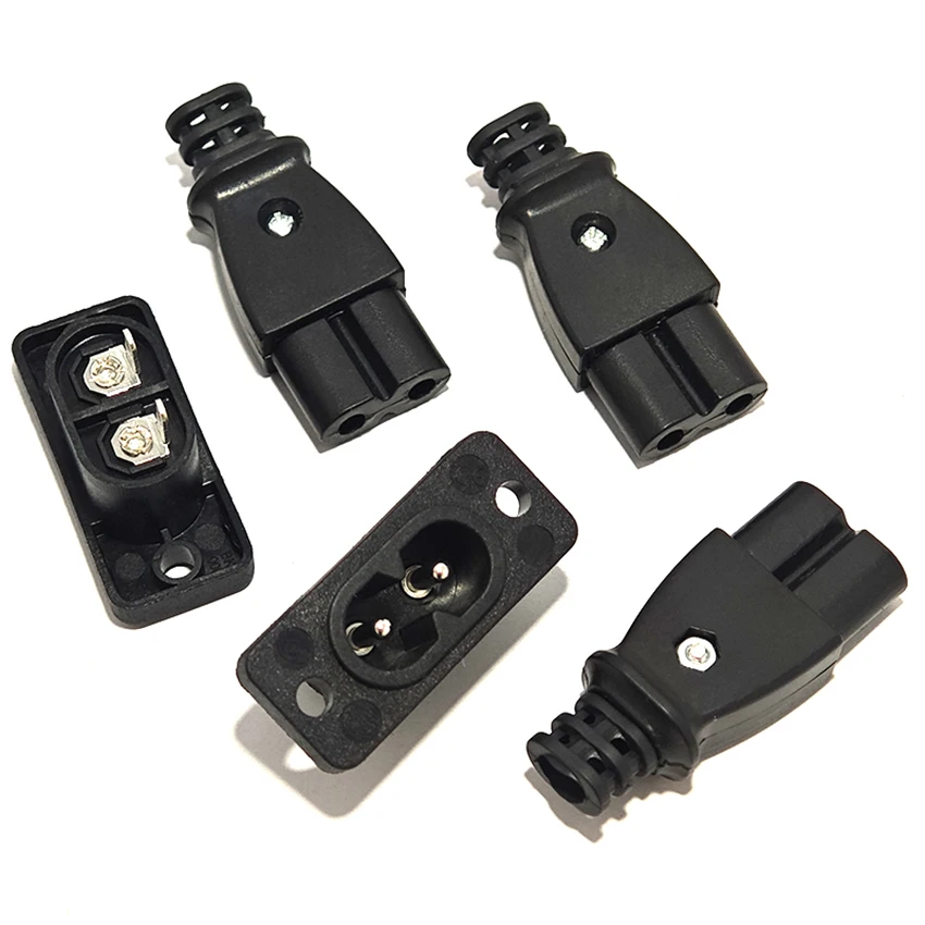 C8 Male Power Socket C7 Female Plug Outlet Embedded Electric Connector For Small Home Appliance 8-shaped Tail Wiring Socket