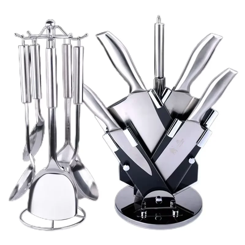 Kitchen Knife Set Utensil Holder, Stainless Steel Chef Knives & Cooking Spatula Ladle Set, Household Kitchen Cutlery Tool Kit