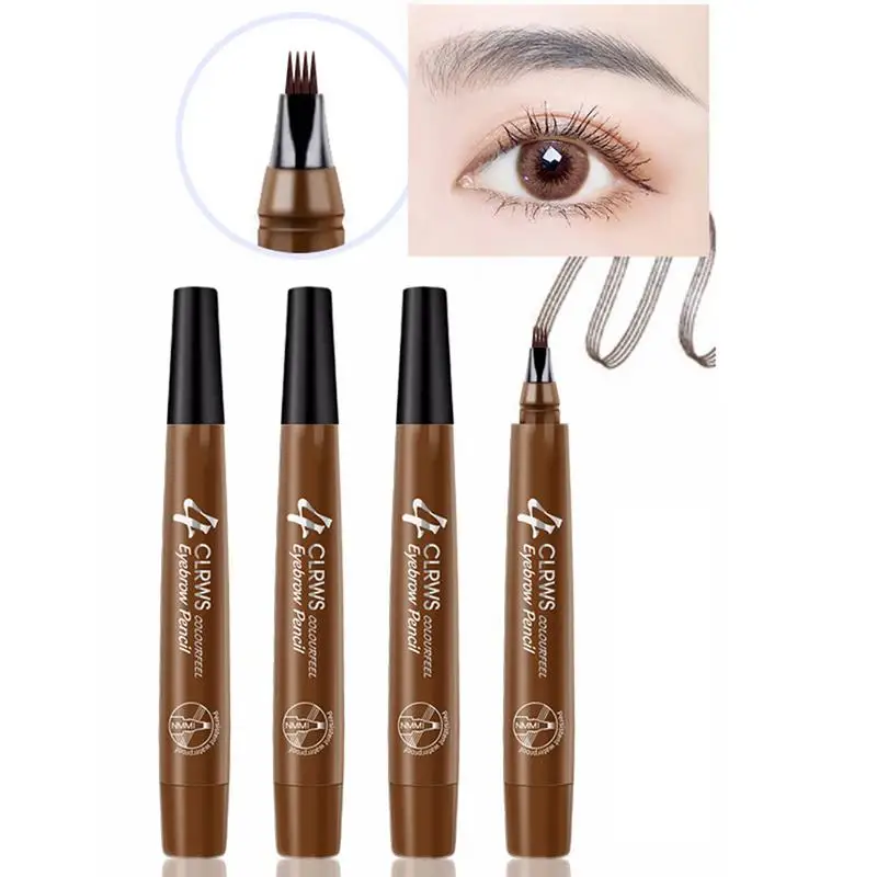 4 เคล็ดลับส้อมดินสอเขียนคิ้วกันน้ําป้องกันเหงื่อ Lasting Liquid ไม่จางหาย Dye Fine ดินสอเขียนคิ้ว Liquid ดินสอเขียนคิ้ว