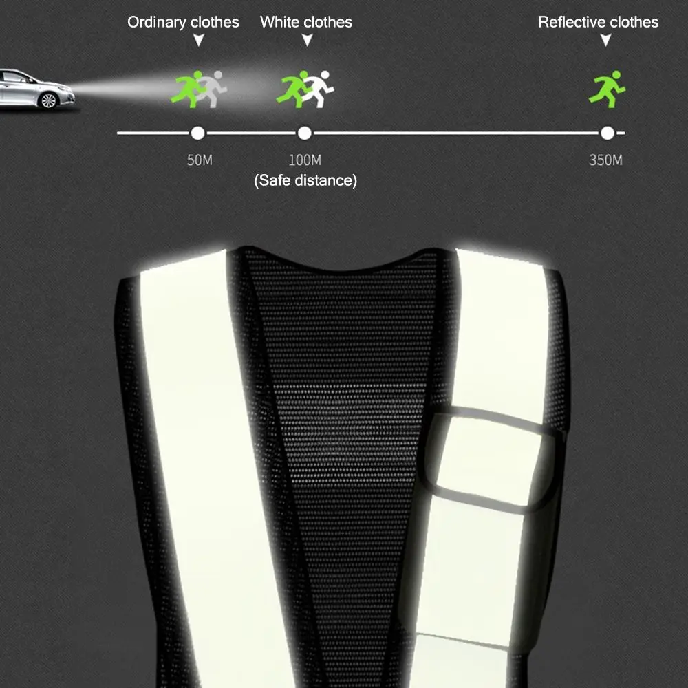 V Shape Reflective Vest Mesh Fabric Black Orange Safety Vest Luminous Grenn Running Cycling Work Safety Jacket Traffic Duty